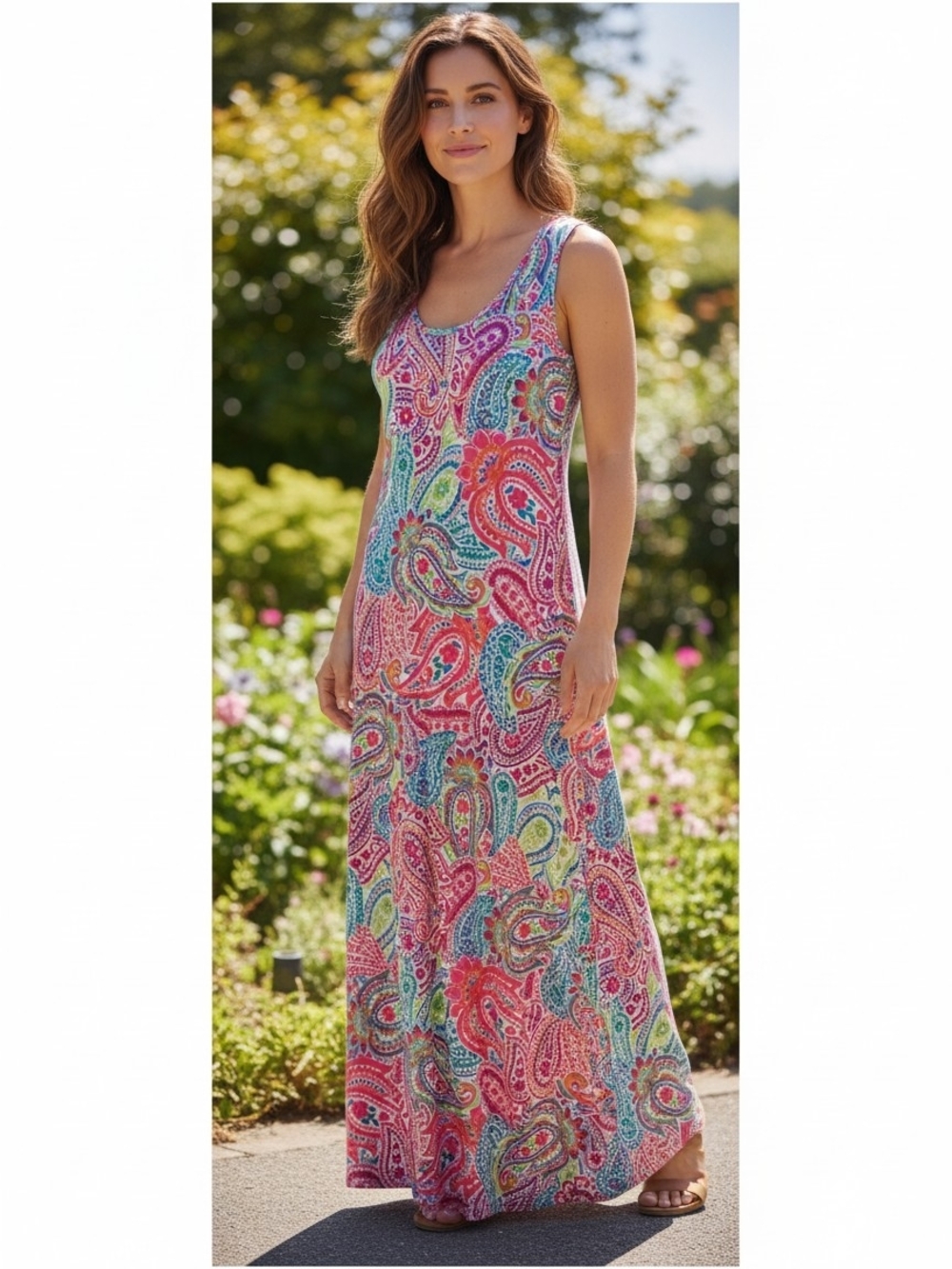 Ronni Nicole Sleeveless Paisley Maxi Dress in Pink, Blue & Green